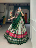 Vastranavya Floral And Patola Print With Foil Work Lehenga with Unstitched Blouse - Green