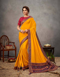 Yellow Satin Silk Zari, Cord And Sequins Embroidery Saree - Norita Arinya