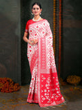 Shree Shyam Fashion Devistuti Red White Linen Cotton Saree
