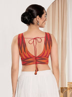 Joban Fashion Red Ikat Silk Padded Blouse With V Neck Sleeveless - Distacart