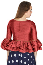 Aastha Fashion Women's Maroon Art Silk Bell Sleeves attire with Poly Cotton Lining Blouse