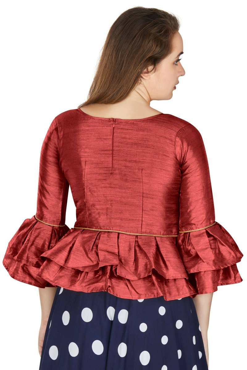 Aastha Fashion Women's Maroon Art Silk Bell Sleeves attire with Poly Cotton Lining Blouse