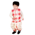 Little Bansi Boys Cream Color Floral Check Jacket with Kurta and Dhoti