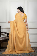 Morchari Yellow Pure Chiffon Hand Embroidery Saree And Stitched Blouse - Distacart