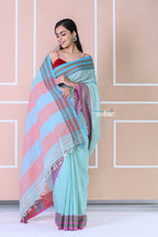 Very Much Indian Traditional Patteda Anchu Ilkal Handloom Saree - Sky Blue - Distacart