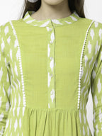 Myshka Women Green Pure Cotton Printed 3/4 Sleeve Round Casual Tunic