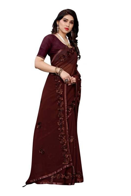 Vamika Brown Georgette Embroidery Saree (GULABO COFFEE)