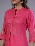 Juniper Women Fuchsia Chinon Silk Mukesh Work Straight Tunic