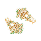 Nuyug 22K Gold-Plated Kundan & Pearl Studded Crescent Shaped Green Beads Chandbalis - Distacart