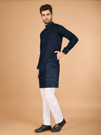 Vastranavya Navy Blue Exclusive Festival Wear Viscose Silk Thread & Sequence Embroidered Work Kurta with Dupatta