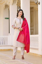 Festive Wear Ethnic White vetigun Stitched Suit With Dupatta - Nisha