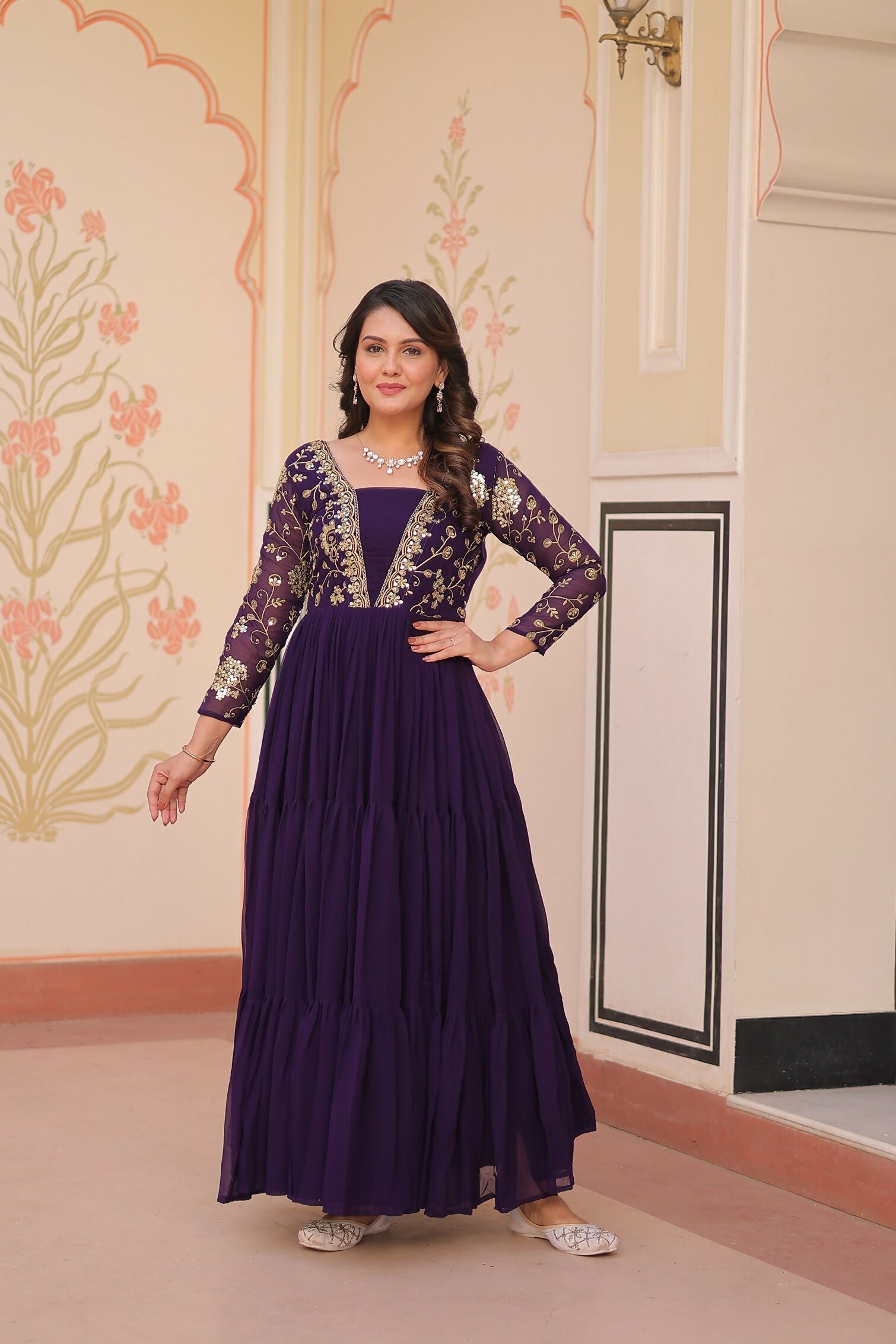 Joban Fashion Purple Georgette Sequence Embroidery Work Dress - Distacart