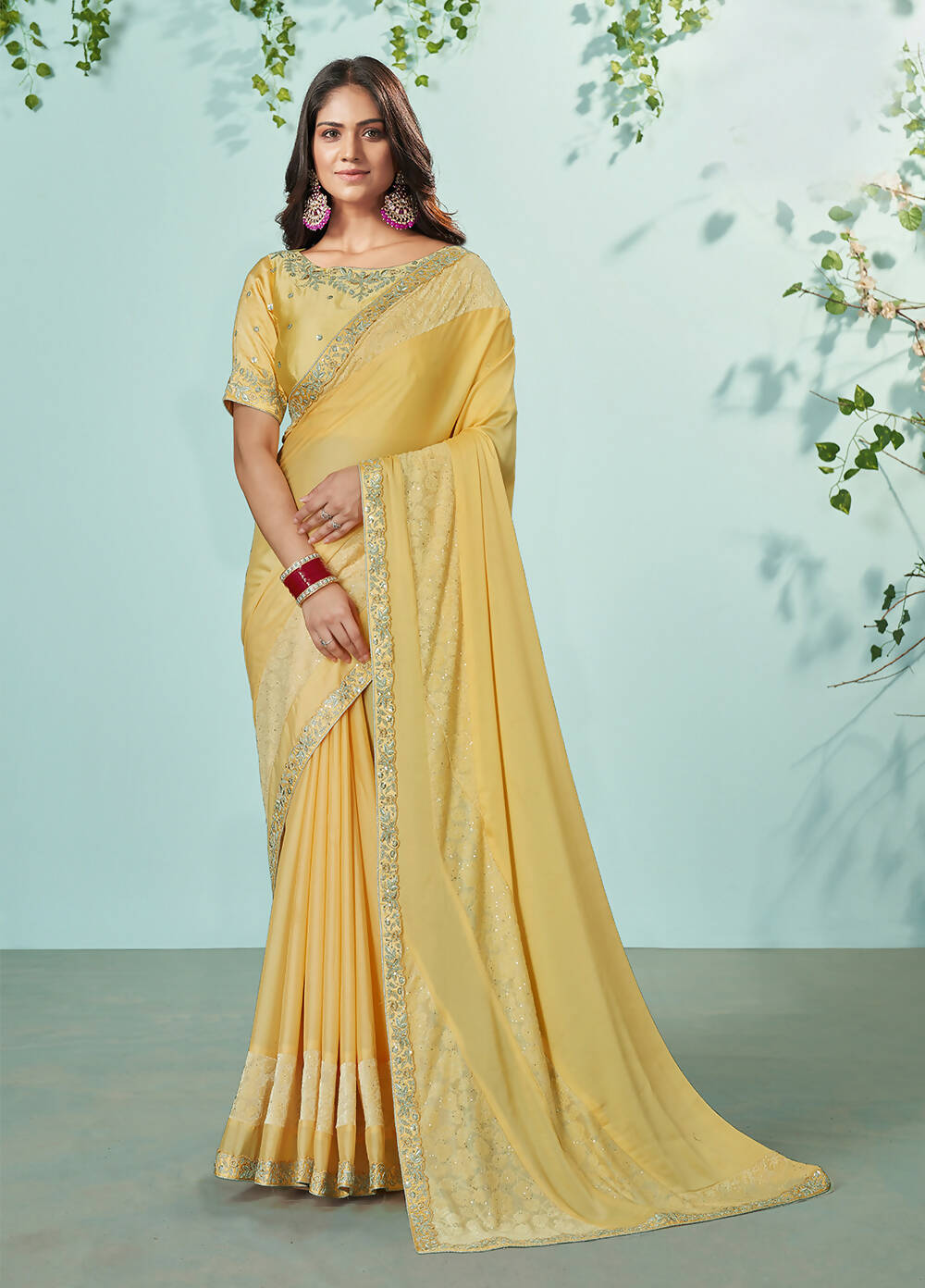 Mustard Silk Georgette Solid Saree With Unstitched Blouse Piece - Norita Ikshita