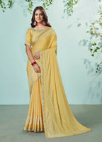 Mustard Silk Georgette Solid Saree With Unstitched Blouse Piece - Norita Ikshita