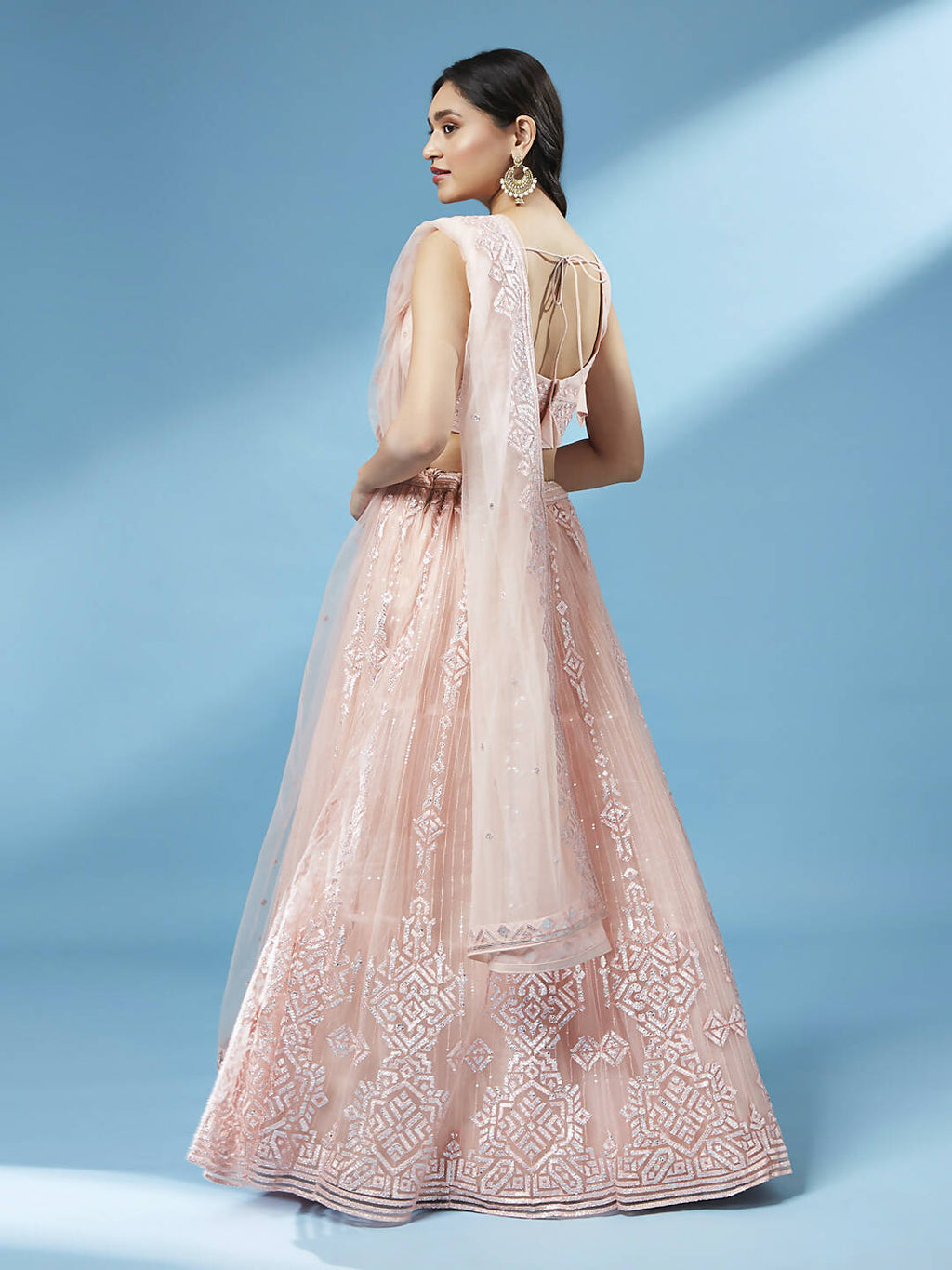 House of Panchhi Peach Net Gotapatti Work Lehenga & Blouse, Dupatta
