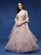 House of Panchhi Coral Net Sequinse Work Lehenga & Blouse, Dupatta