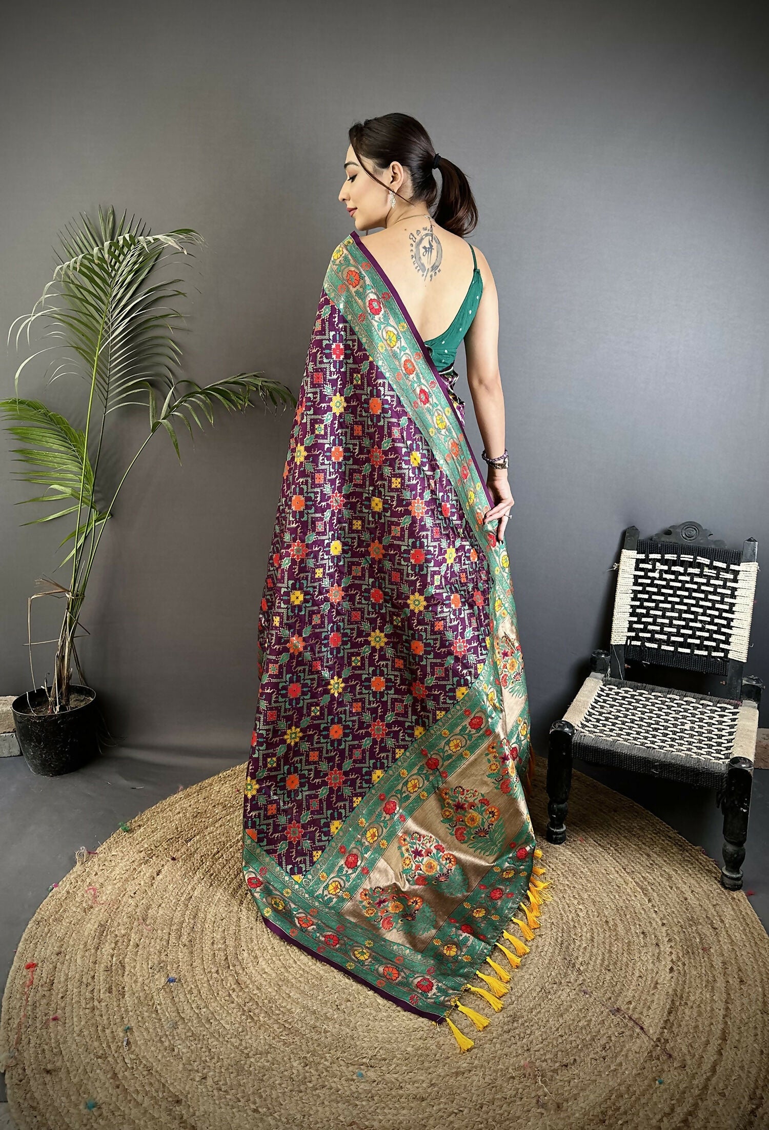 Joban Fashion Wine Banarasi Soft Silk Woven Saree - Distacart