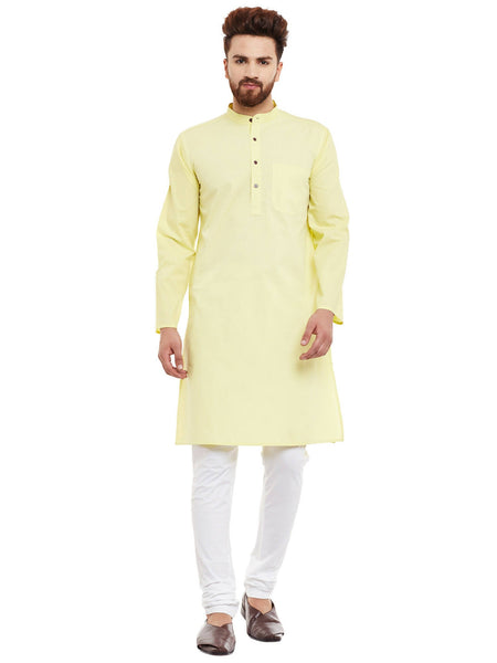 Even Apparels Yellow Pure Cotton Men's Kurta With Band Collar