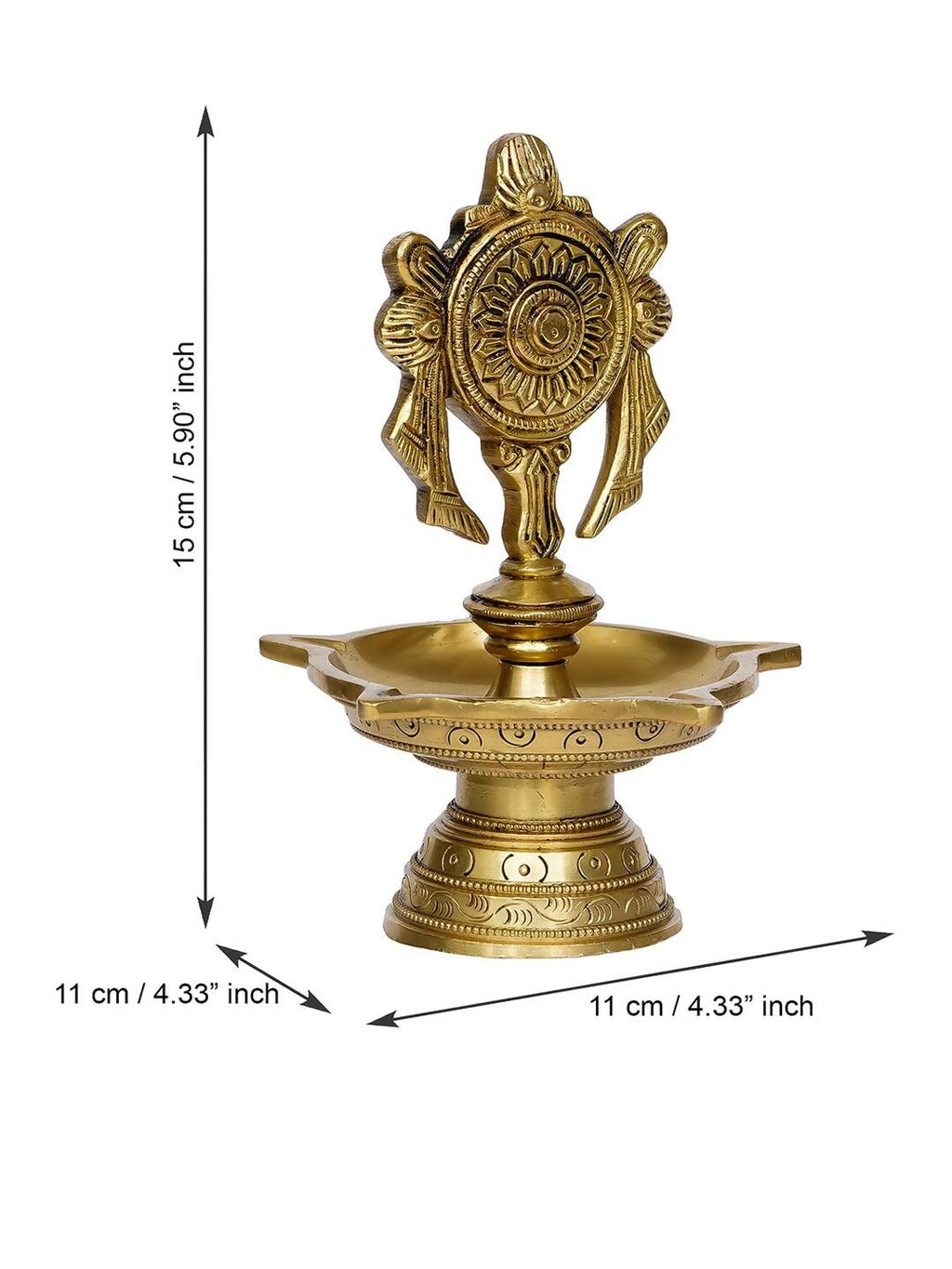 eCraftIndia Gold-Toned Chakra Handcrafted Brass Diya With 5 wicks