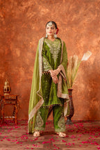 Teeya Creation Green Color Velvet Silk Embroidery Work Party Wear Suit - Distacart