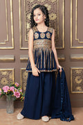 Kids Wedding Designer Blue Faux Georgette Sharara Suit - Aaradhna