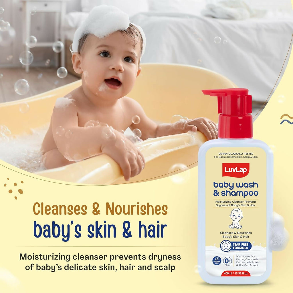 LuvLap Baby Wash & Shampoo with Chamomile, Milk Protein, Oatmeal & Shea Butter