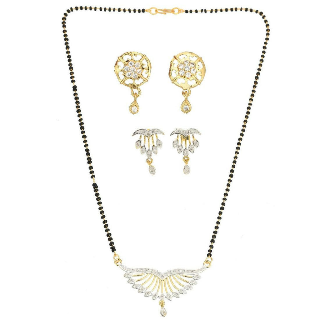 AanyaCentric Gold-Polished Mangalsutra with Pendant, 2 Pair Earrings