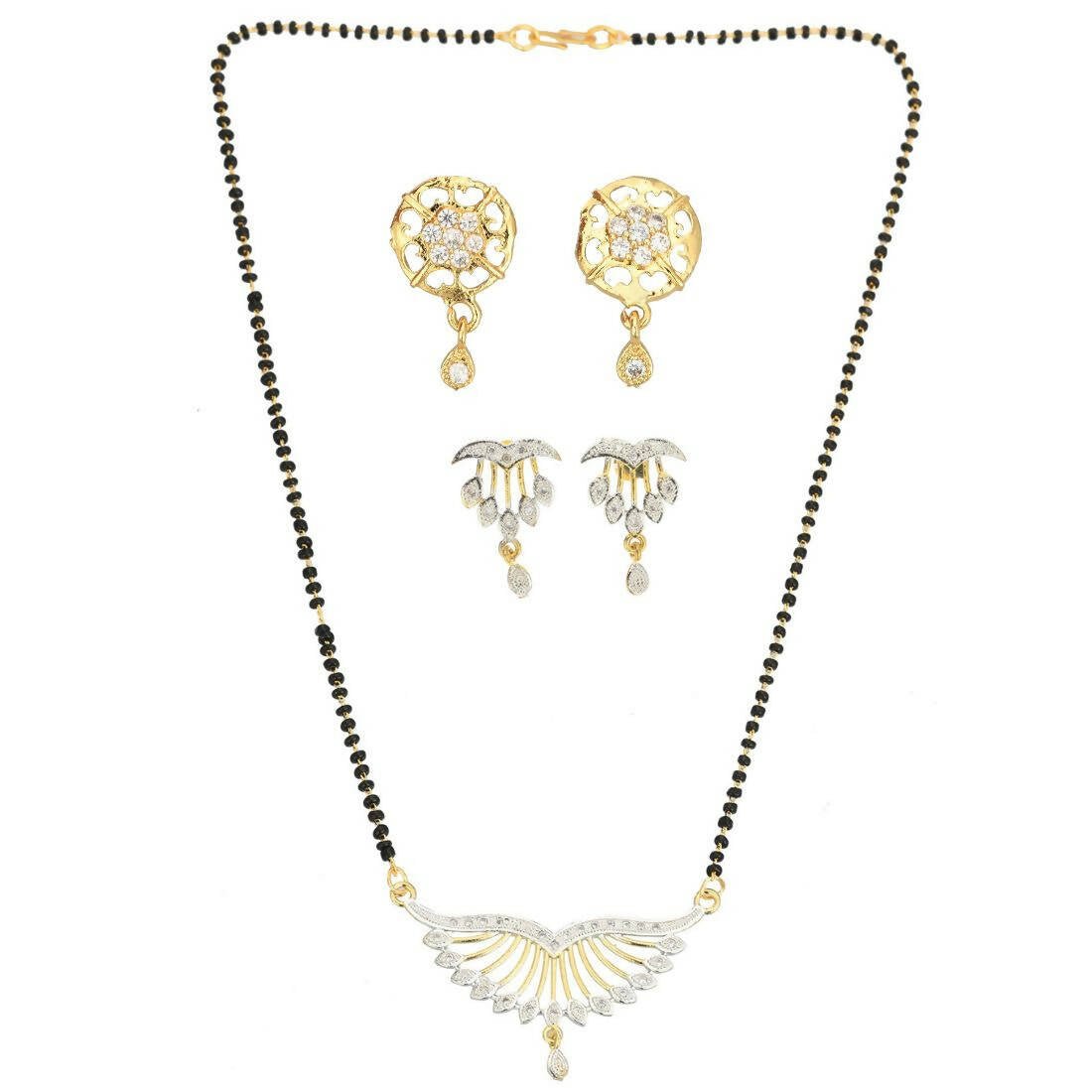 AanyaCentric Gold-Polished Mangalsutra with Pendant, 2 Pair Earrings