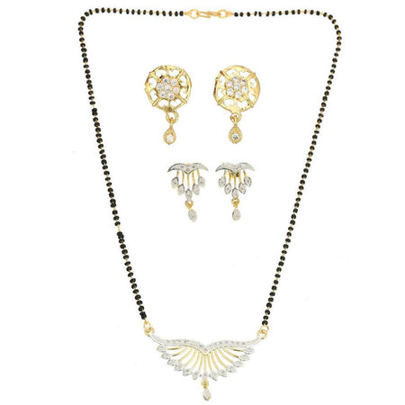 AanyaCentric Gold-Polished Mangalsutra with Pendant, 2 Pair Earrings