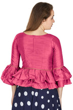 Aastha Fashion Women's Pink Art Silk Bell Sleeves attire with Poly Cotton Lining Blouse