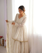 Teeya Creation White Color Mal Chanderi Silk Mirror Work And Hand Work Sharara set - Distacart