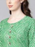Yufta Women Green & Off-White Leheriya Dyed Straight Kurta