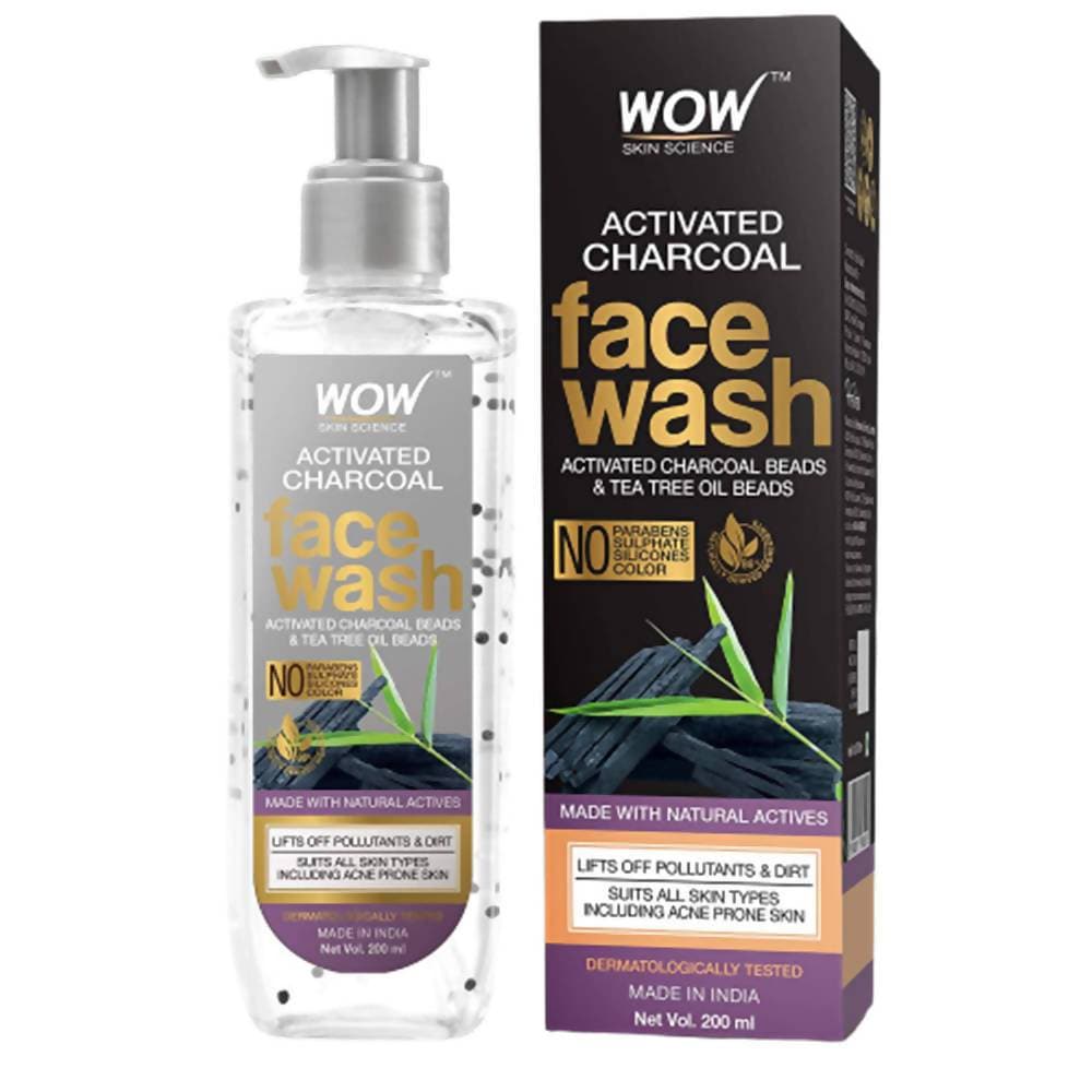 Wow Skin Science Charcoal + Glycolic Acid Detoxifying Face Wash for Oil Control + Gentle Exfoliation with Tea Tree & Aloe