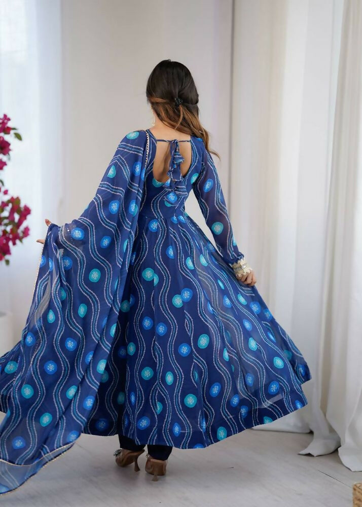 Teeya Creation Blue Faux Georgette Party Wear Digital Print Long Gown - Distacart