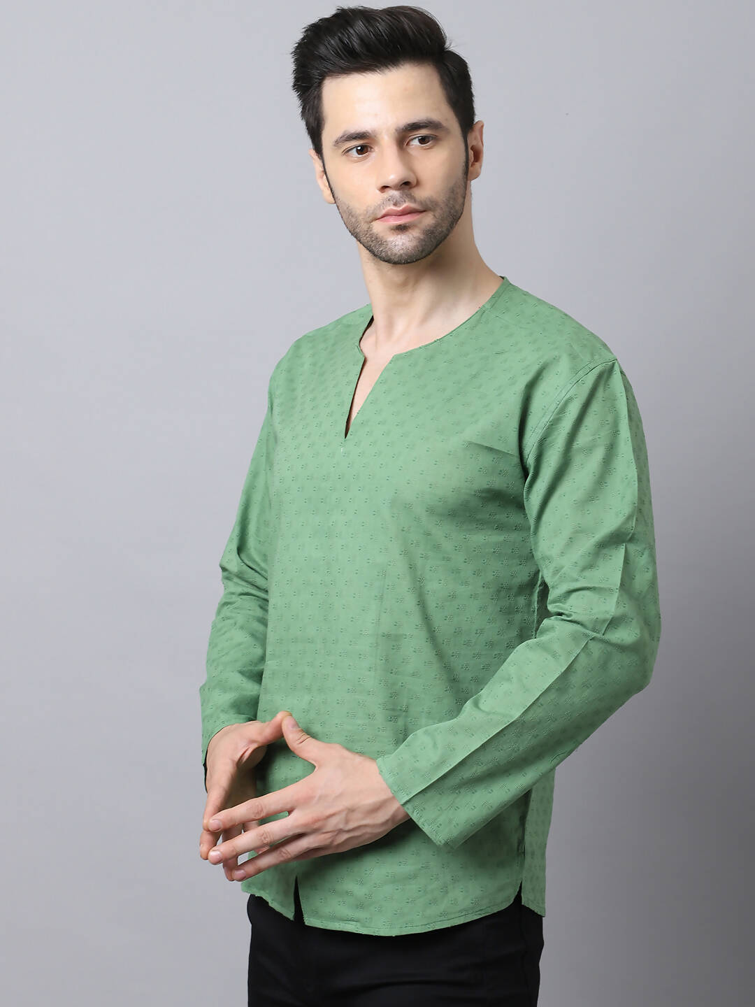 Even Apparels Green Pure Cotton Round Neck Slit Men's Kurta - Distacart