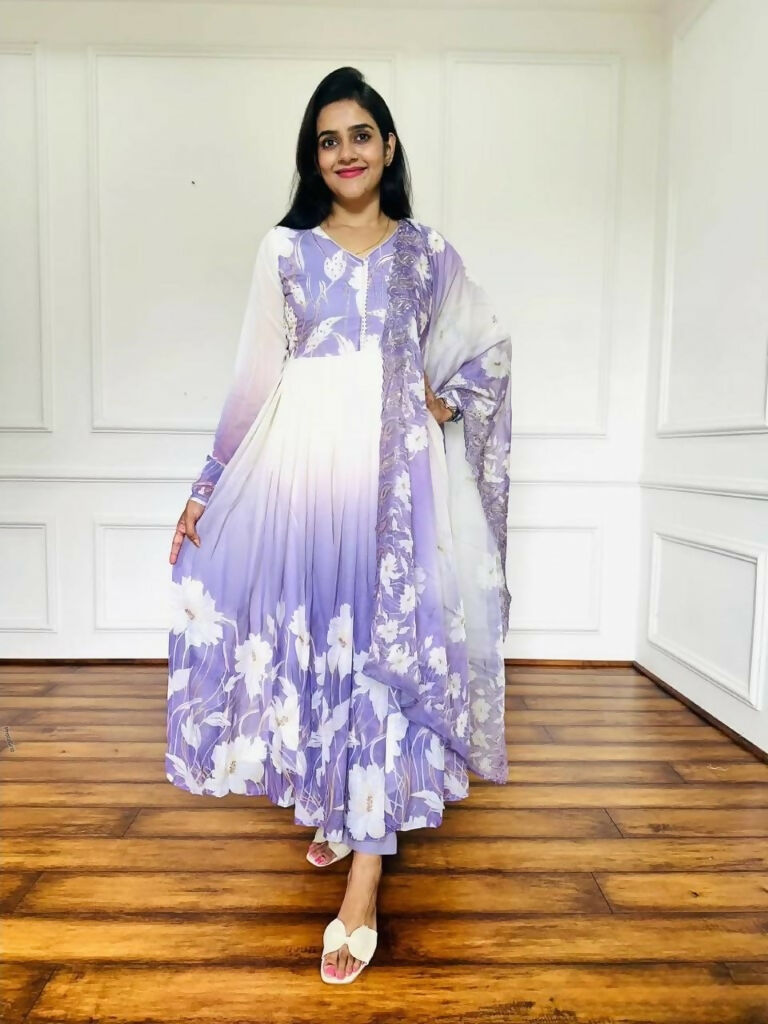Teeya Creation Multi Colour Faux georgette Printed With Hand Work Party Wear Gown - Distacart