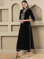 Joban Fashion Women Black Velvet Hand Embellishment Stitched Kurta Set - Distacart