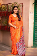 Orange Silk Blend Ajrak Saree with Unstitched Blouse - A2M