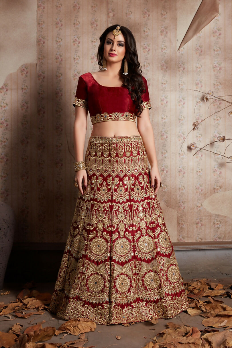 Jyoti Fashion Mesmerizing Red Sequins Embroidered Velvet Lehenga Choli with Dupatta