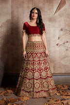 Jyoti Fashion Mesmerizing Red Sequins Embroidered Velvet Lehenga Choli with Dupatta