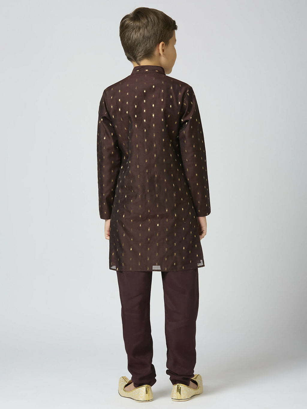 Joban Fashion Kids Island Full Sleeves Chanderi Kurta, Pyjama Set with Traditional Butta Work - Brown - Distacart