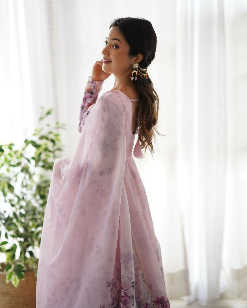 Joban Fashion Pink Kurta Set Organza Sequin Embroidery Work - Distacart