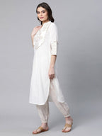 Ahalyaa Women Offwhite Pure Cotton Printed Kurta With Trousers - Distacart