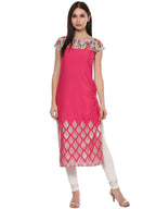 Ahalyaa Women's Pink Chanderi Printed Kurta