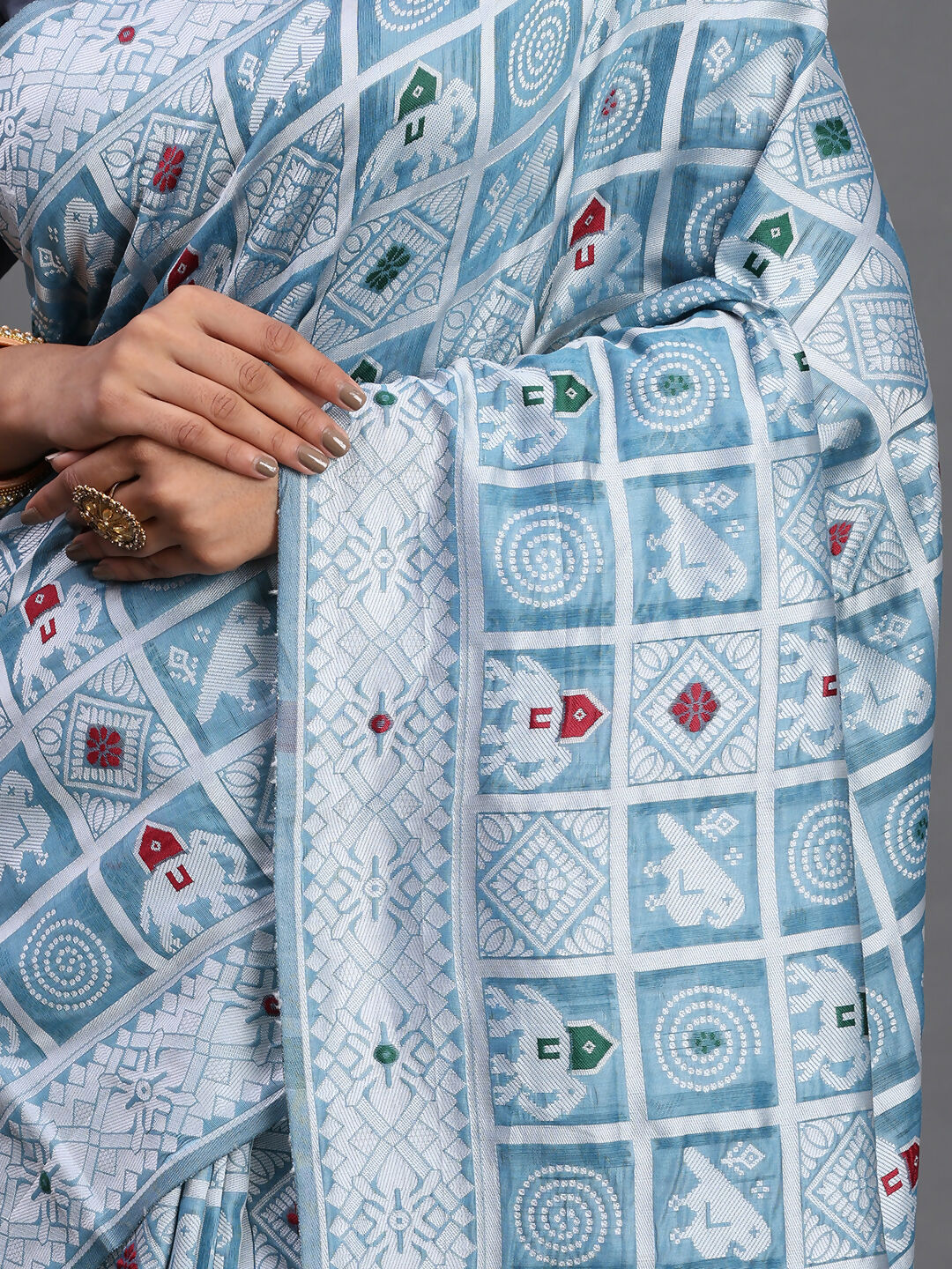 Shree Shyam Fashion Linen Cotton Sky Blue Saree - Distacart
