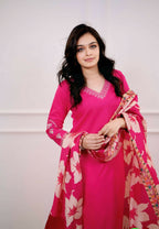 The52 Pink Women's Beautiful Viscose Silk Fabric Embroidered Work Straight Kurta Pant and Dupatta Set - Distacart