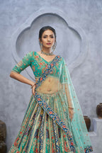 Kesar Fab Green Organza Embroidered Lehenga