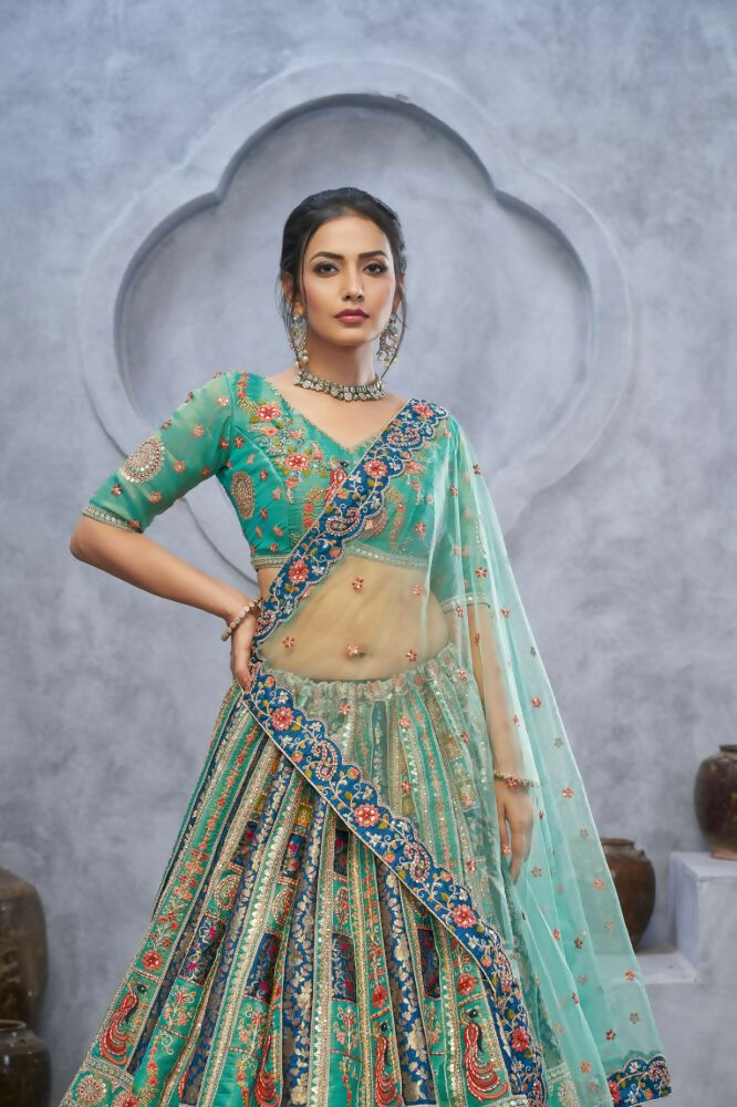 Kesar Fab Green Organza Embroidered Lehenga