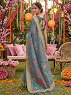 Shree Shyam Fashion Gray Linen Cotton Saree - Distacart