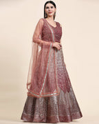 Maroon Organza Mirror With Coding Work Lehenga Choli with Dupatta - Tanya